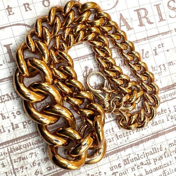 Elegant Bold Milor Bronze Italy Gold Overly Wide Graduated Chain Necklace - Picture 3 of 15